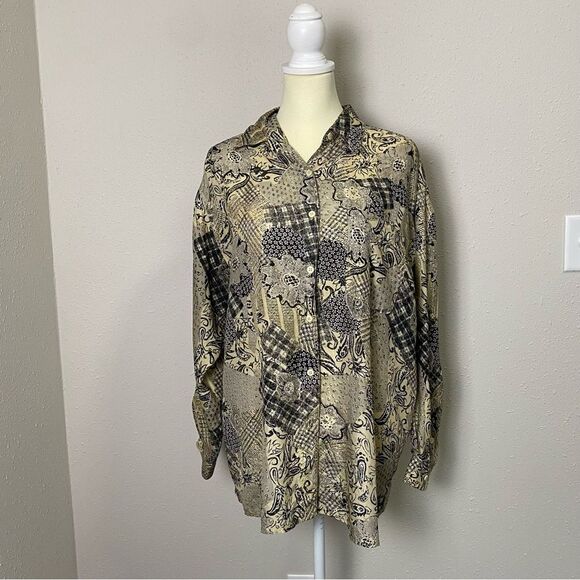 Vintage Details Express 100% Silk Button Front Floral Paisley Blouse Women's LG - Picture 9 of 16